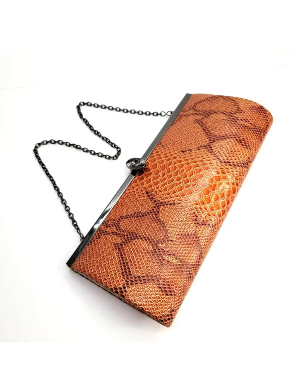 Vintage Lapis Handbag Purse Faux Snakeskin Brown Shoulder Bag Clutch VR609